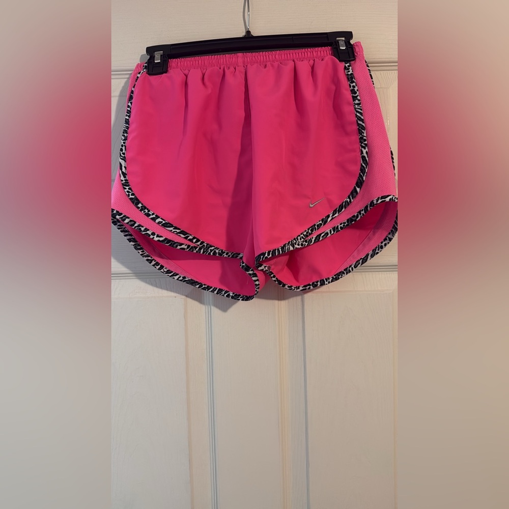 Nike Women's Hot Pink Running Shorts with Black-and-White Animal Trim